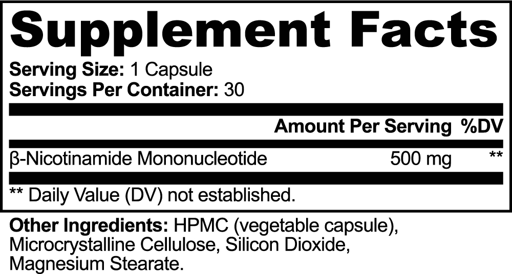 Stratus NMN Supplement Facts panel